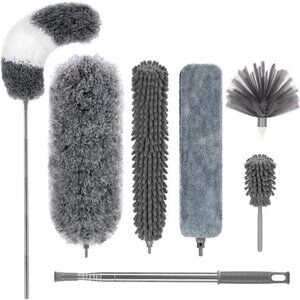 Microfiber Feather Duster,7 PCS Reusable Bendable Washable Cobweb 100 inch Long